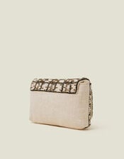 Woven Embellished Clutch Bag Cream, , large