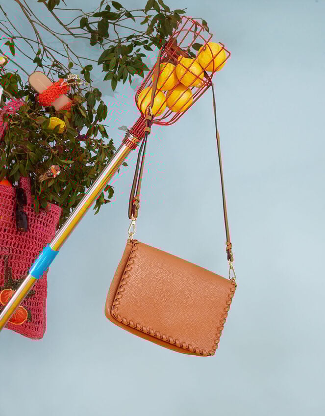 Whipstitch Flap Cross-Body Bag, , large