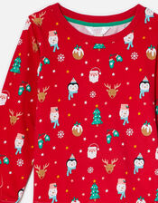Girls Christmas Print PJ Set, Red (RED), large