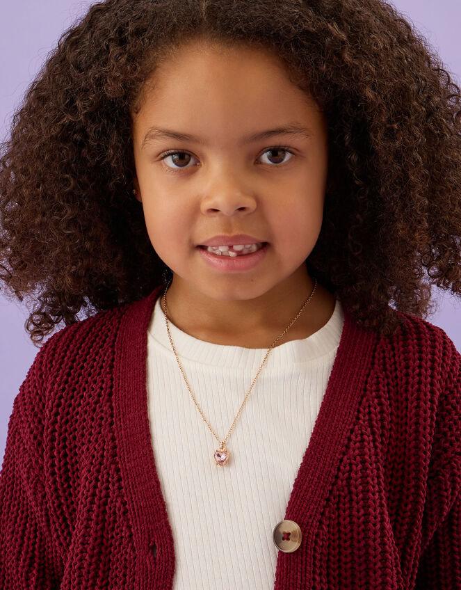 Girls Heart Gem Necklace & Ring Set, , large