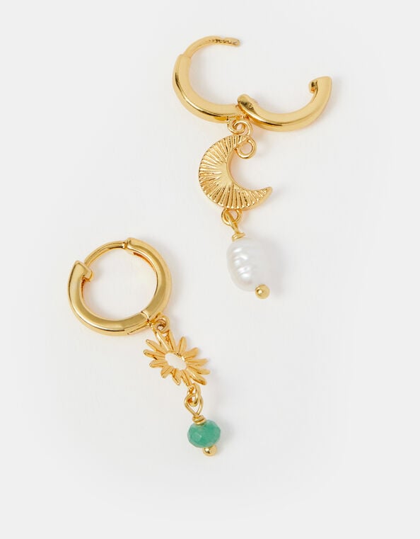 14ct Gold-Plated Sun & Moon Drop Earrings, , large