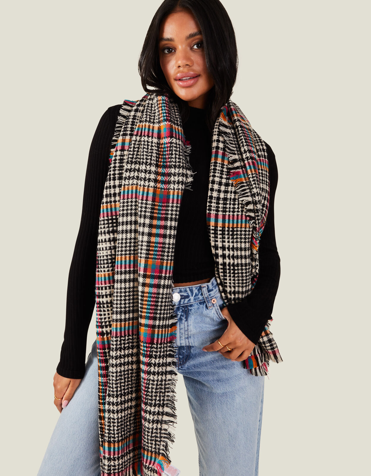 White plaid blanket scarf deals