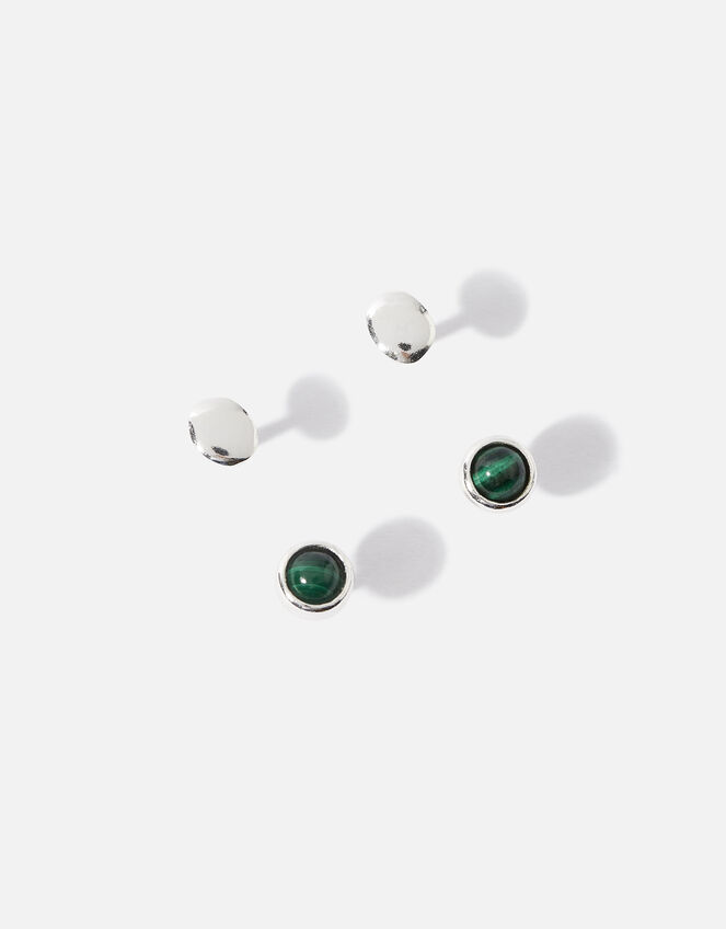 Recycled Sterling Silver Malachite Stud Earrings, , large