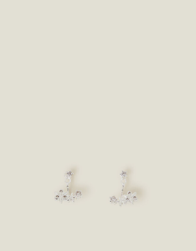 Sterling Silver-Plated Flower Back Stud Earrings, , large