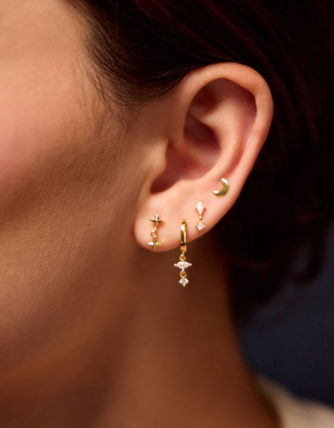 4-Pack 14ct Gold-Plated Star Stud & Hoop Earrings, , large
