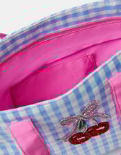 Girls Mini Cherry Gingham Tote Bag, , large