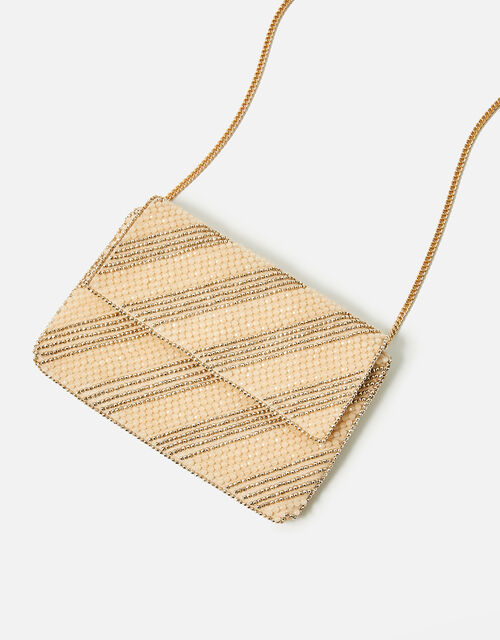 Beaded Stripe Clutch Bag, Nude (NUDE), large