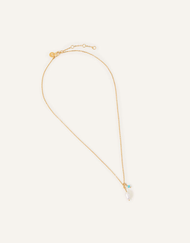 14ct Gold-Plated Pearl Amazonite Pendant Necklace, , large