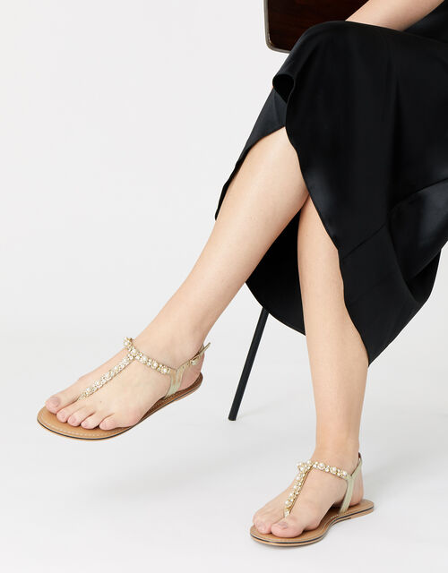 Pearl Embellished Strap Sandals, Natural (IVORY), large