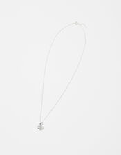 Sterling Silver Round Solitaire Necklace, , large