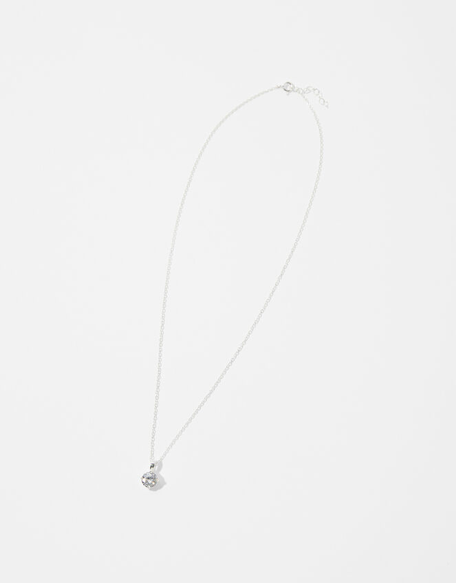Sterling Silver Round Solitaire Necklace, , large