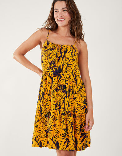 Leaf Print Mini Dress, Blue (NAVY), large