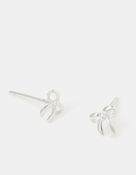 Sterling Silver Bow Stud Earrings, , large