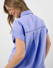 Lace Trim Linen Shirt , Blue (LIGHT BLUE), large