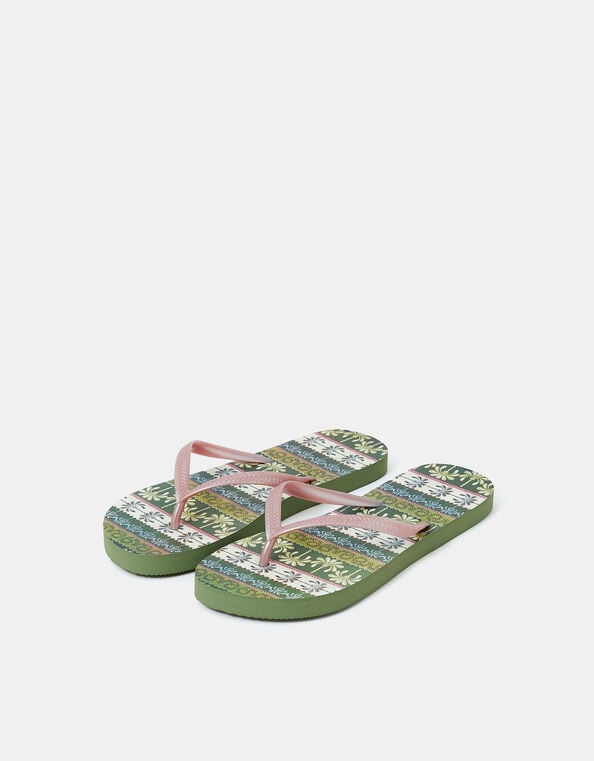 Palm Print Flip Flops, Green (GREEN), large