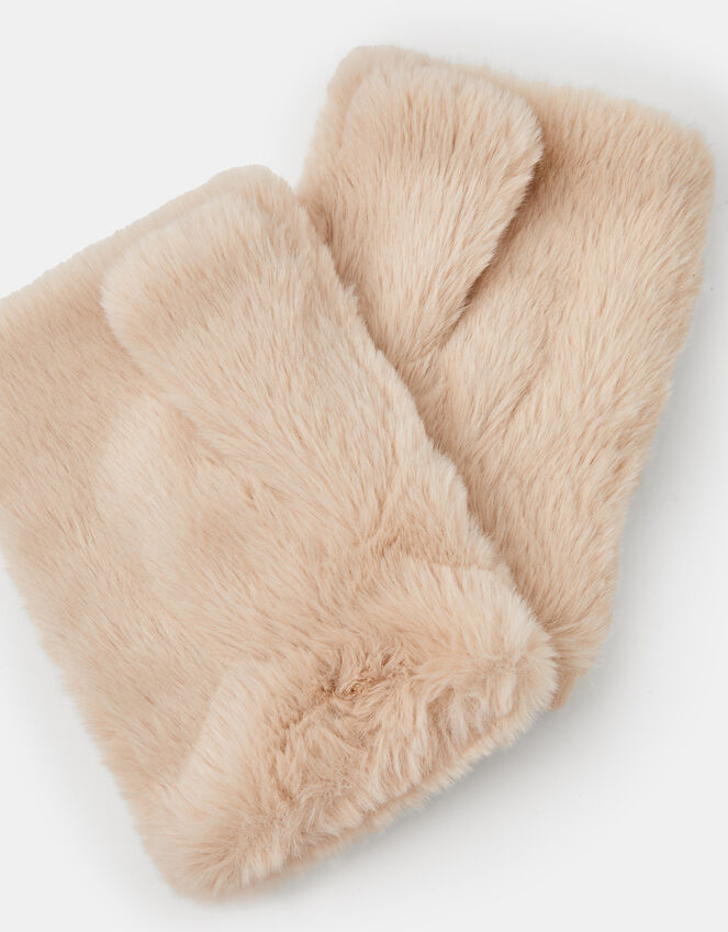 Faux Fur Fingerless Gloves, Cream (CREAM), large