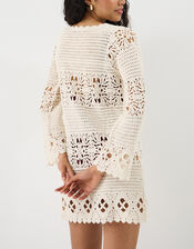 Crochet Long Sleeve Cover Up, Natural (NATURAL), large