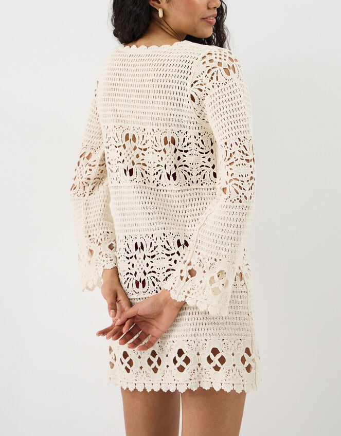 Crochet Long Sleeve Cover Up, Natural (NATURAL), large