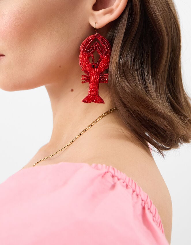 Beaded Lobster Drop Earrings, , large
