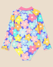 Kids Retro Floral Long Sleeve Swimsuit with Recycled Polyester, Multi (BRIGHTS-MULTI), large