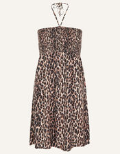 Leopard Print Bandeau Dress in LENZING™ ECOVERO™, Brown (BROWN), large
