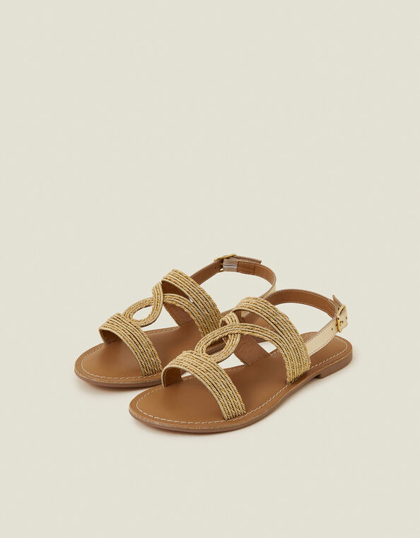 Raffia Loop Strappy Sandals Gold, Gold (GOLD), large