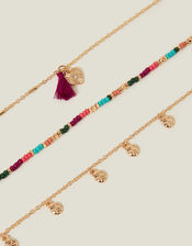 3-Pack Mix Bead Tassel Anklets, , large