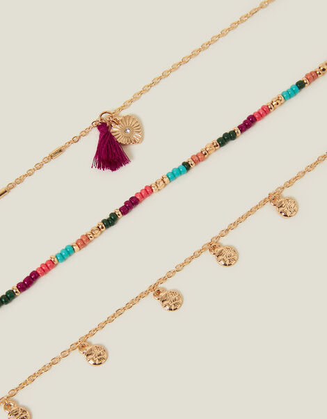 3-Pack Mix Bead Tassel Anklets, , large