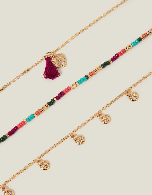 3-Pack Mix Bead Tassel Anklets, , large