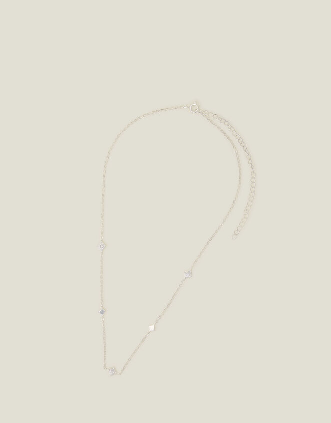 Sterling Silver-Plated Diamond Station Necklace, , large