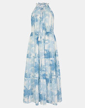 Palm Print Maxi Dress, White (WHITE), large