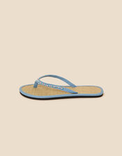 Beaded Seagrass Flip Flops, Blue (BLUE), large