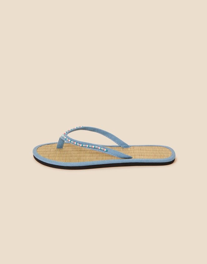 Beaded Seagrass Flip Flops, Blue (BLUE), large