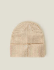 Embroidered Heart Beanie Hat, Natural (NATURAL), large