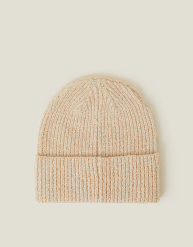 Embroidered Heart Beanie Hat, Natural (NATURAL), large