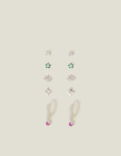 5-Pack Sterling Silver-Plated Sparkle Stud and Hoop Earrings, , large