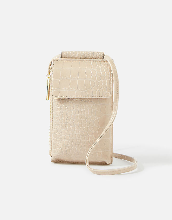 Faux Croc Phone Bag, Natural (NATURAL), large