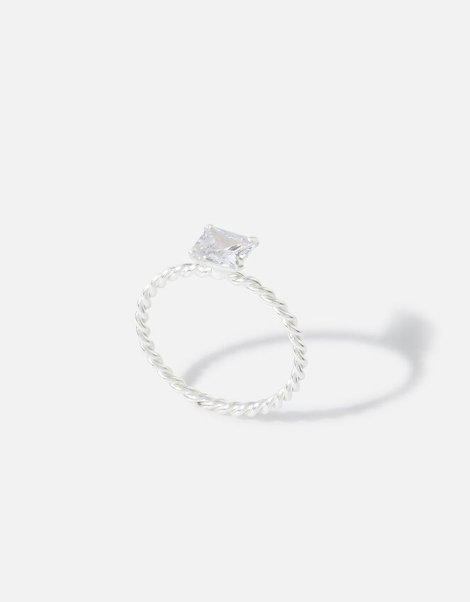 Sterling Silver Princess Cut Twist Ring, White (ST CRYSTAL), large