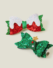 Christmas Glitter Novelty Hair Clips Set of Two, , large