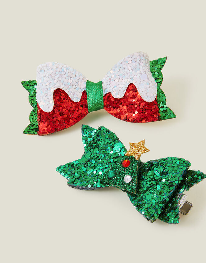 Christmas Glitter Novelty Hair Clips Set of Two, , large