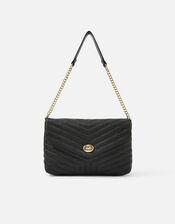 Chevron Twist-Lock Shoulder Bag, Black (BLACK), large