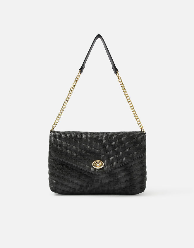Chevron Twist-Lock Shoulder Bag, Black (BLACK), large