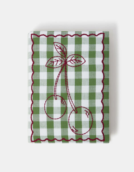 Cherry Embroidered Gingham Notebook, , large