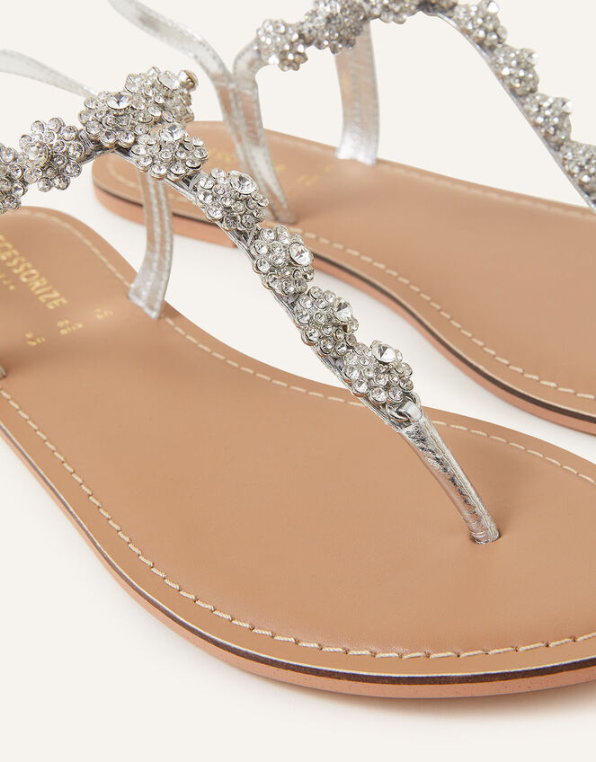 Floral Embellished Sandals , Silver (SILVER), large