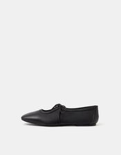 Tie Leather Ballet Flats, Black (BLACK), large
