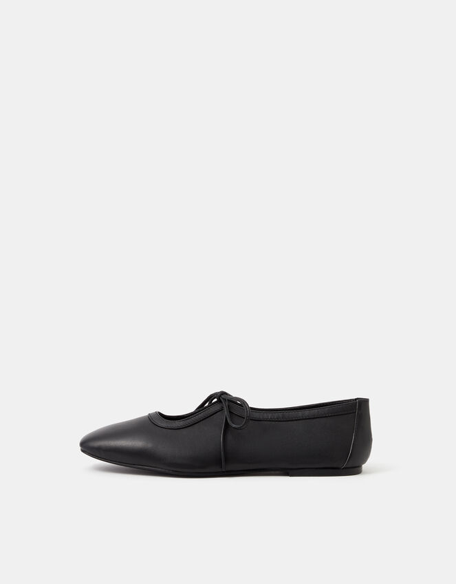 Tie Leather Ballet Flats, Black (BLACK), large