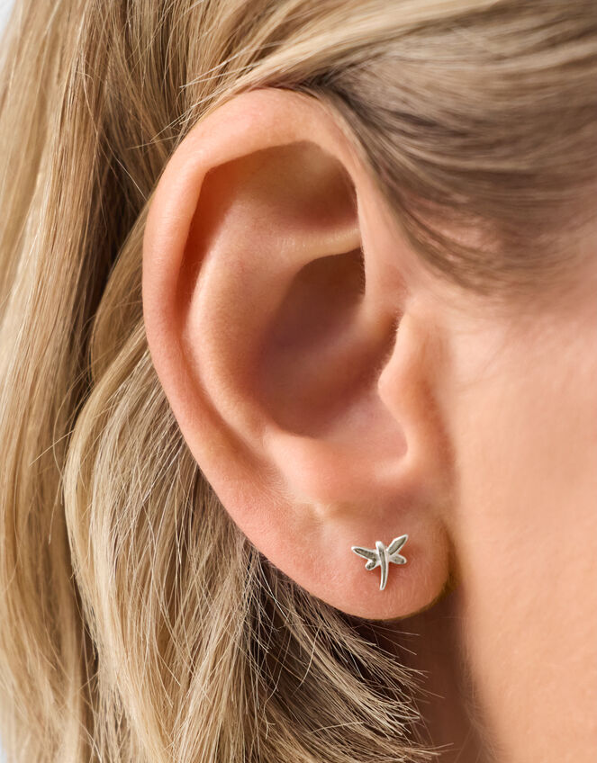 Sterling Silver Dragonfly Stud Earrings, , large