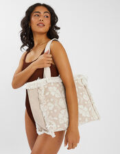Embroidered Fringe Tote Bag, , large