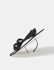 Bow Disc Fascinator, Black (BLACK WHITE), large