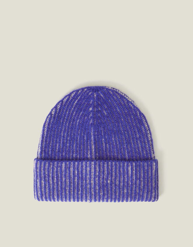 Chunky Rib Beanie Hat, Blue (BLUE), large